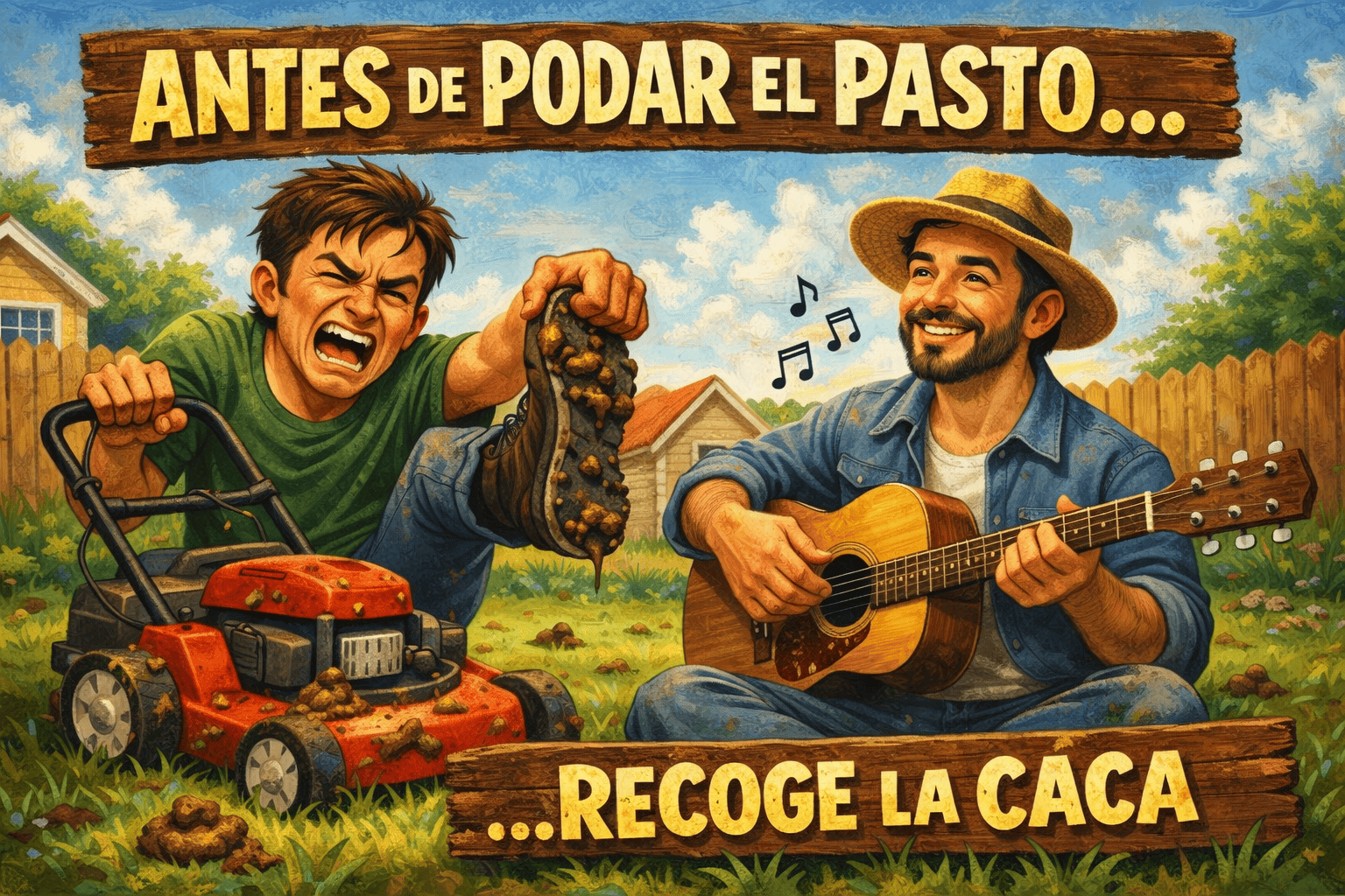 Recoge la caca antes de podar el pasto.